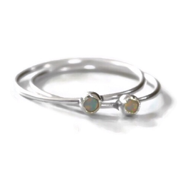 Set of 2 925 sterling silver fire opal stackers - Picture 4 of 8